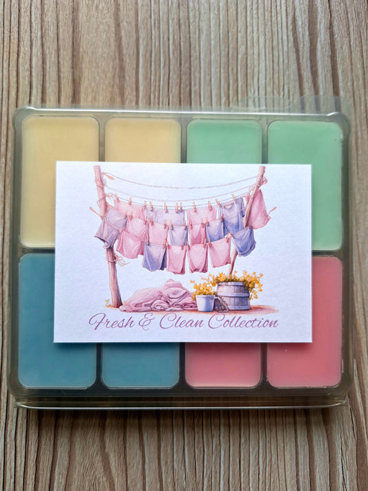 Fresh and Clean Collection | Highly fragranced soy wax melts sample box | Vegan | Eco-Friendly | Cruelty free | Highly scented